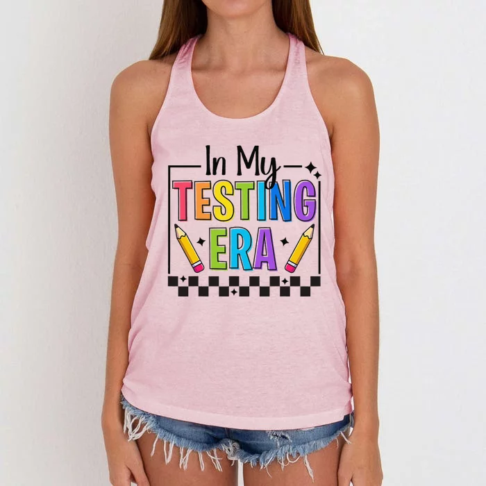 In My Testing Era Testing Day Teacher Funny Test Day Women's Knotted Racerback Tank