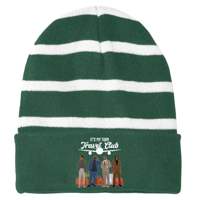 It's My Turn Travel Club Traveling Black African American Men Striped Beanie with Solid Band