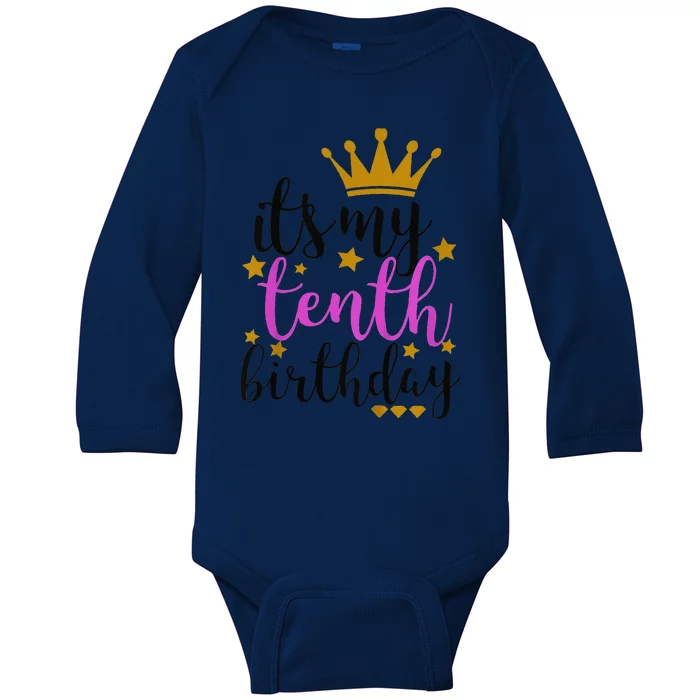 It's My Tenth Birthdays Pink, Gold, & Black Baby Long Sleeve Bodysuit