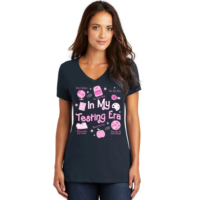 In My Testing Era Teachers Student Rock Testing Day Women's V-Neck T-Shirt