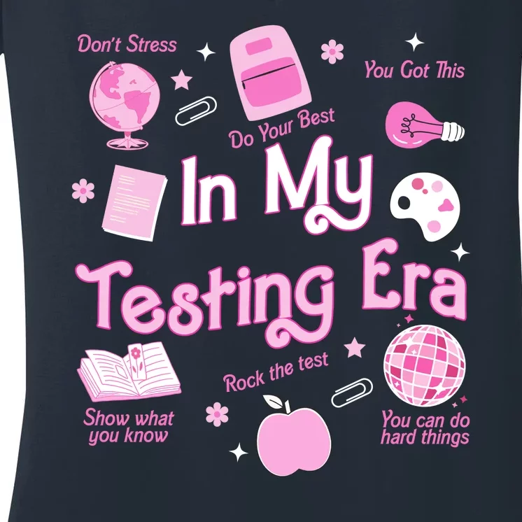 In My Testing Era Teachers Student Rock Testing Day Women's V-Neck T-Shirt