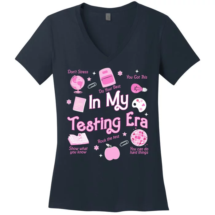 In My Testing Era Teachers Student Rock Testing Day Women's V-Neck T-Shirt