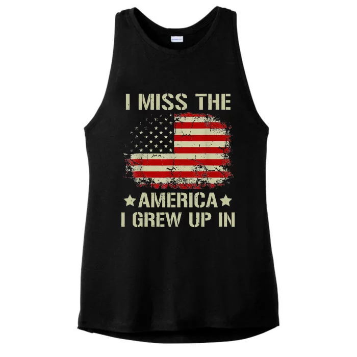 I Miss The America I Grew Up In American Flag Vintage Ladies Tri-Blend Wicking Tank