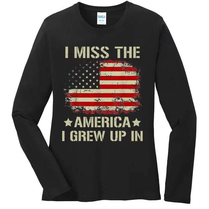 I Miss The America I Grew Up In American Flag Vintage Ladies Long Sleeve Shirt