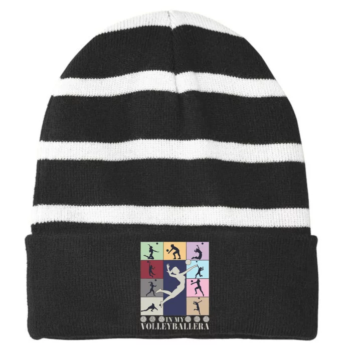 In My Volleyball Era Retro Vintage Volleyball Sport Game Day Striped Beanie with Solid Band