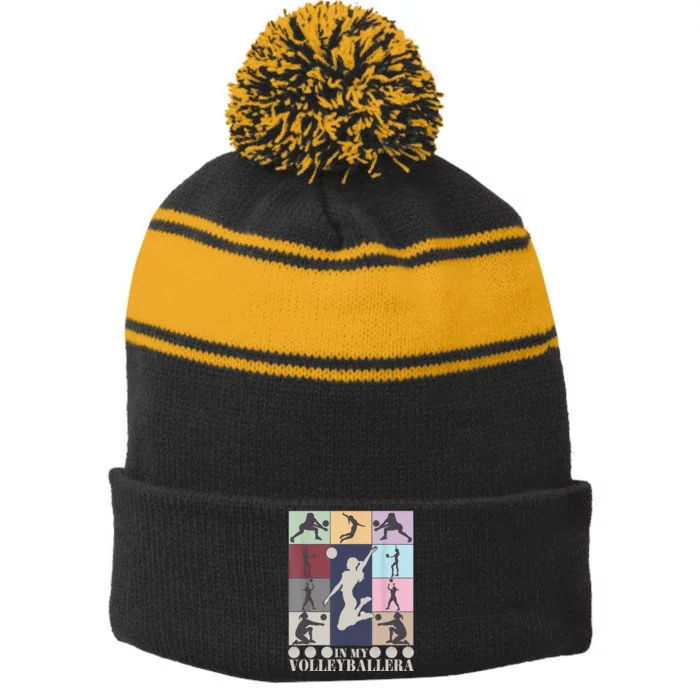 In My Volleyball Era Retro Vintage Volleyball Sport Game Day Stripe Pom Pom Beanie