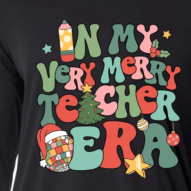 In My Very Merry Teacher Era Xmas Groovy Retro Christmas Cooling Performance Long Sleeve Crew