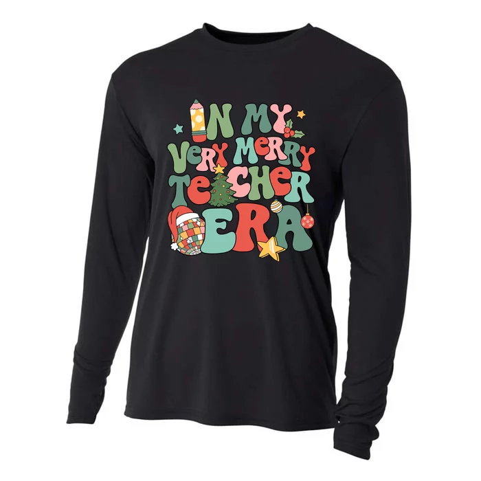 In My Very Merry Teacher Era Xmas Groovy Retro Christmas Cooling Performance Long Sleeve Crew