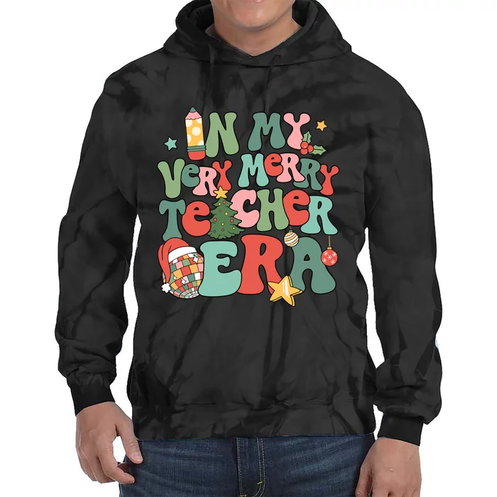 In My Very Merry Teacher Era Xmas Groovy Retro Christmas Tie Dye Hoodie