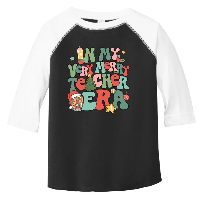 In My Very Merry Teacher Era Xmas Groovy Retro Christmas Toddler Fine Jersey T-Shirt