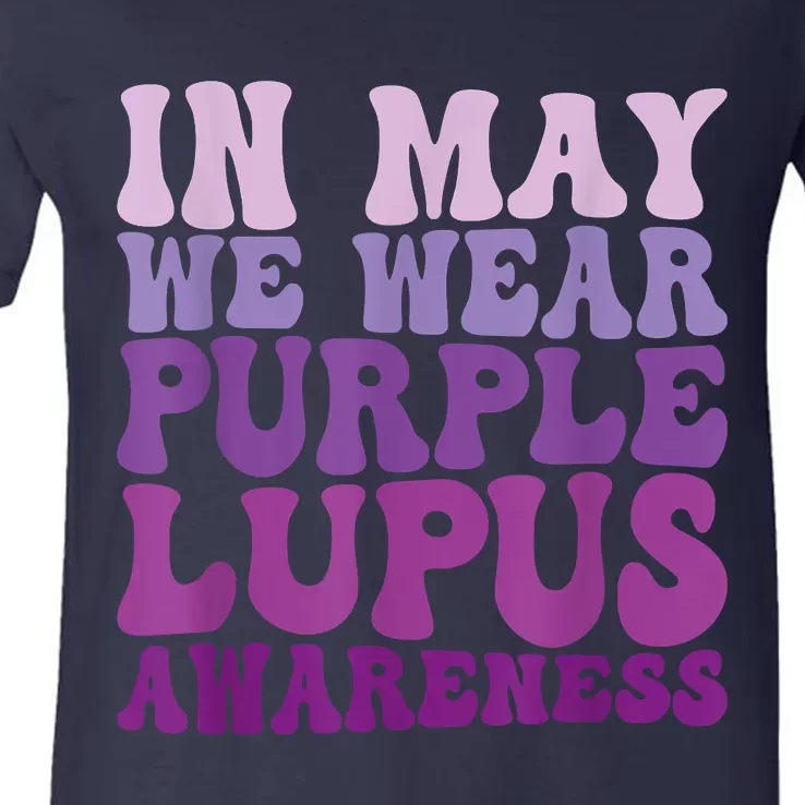 In May We Wear Purple Lupus Awareness Month Groovy V-Neck T-Shirt