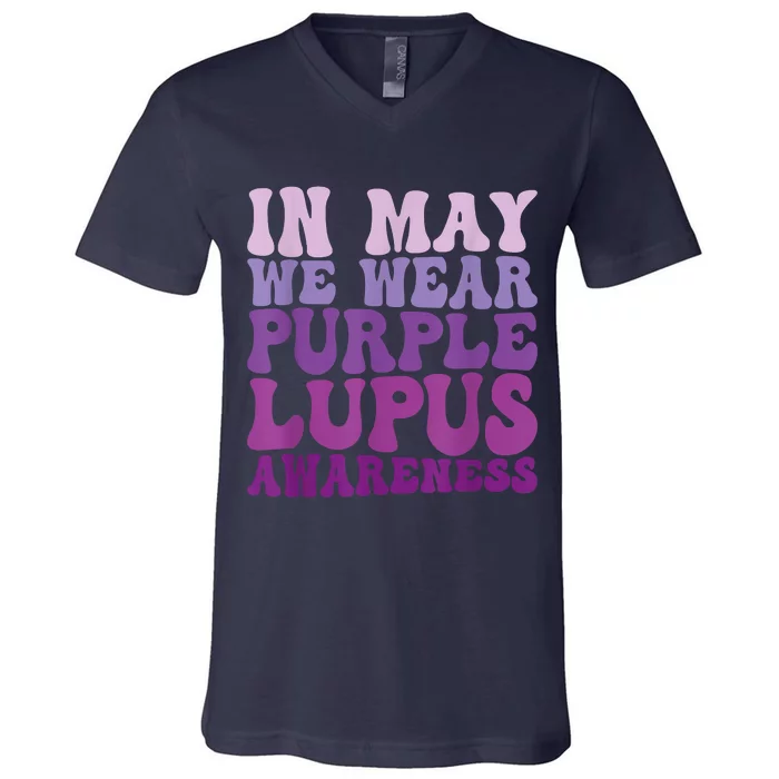 In May We Wear Purple Lupus Awareness Month Groovy V-Neck T-Shirt