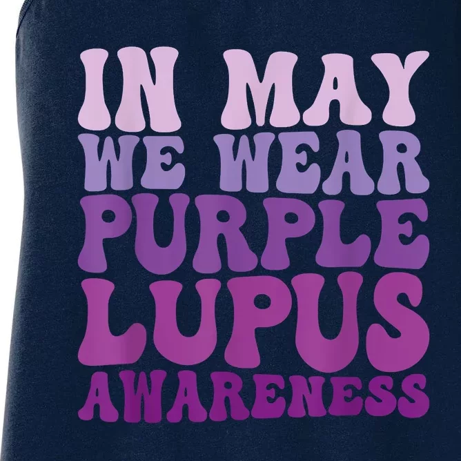 In May We Wear Purple Lupus Awareness Month Groovy Women's Racerback Tank