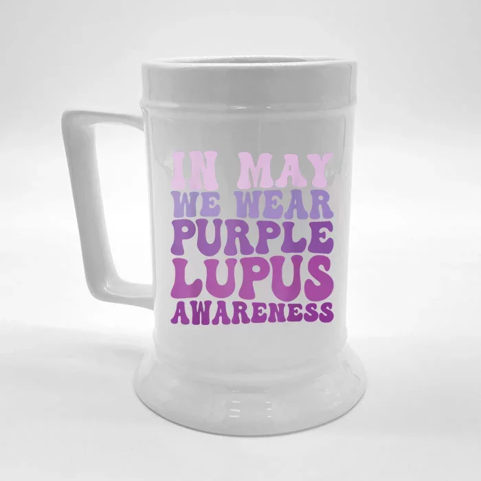 In May We Wear Purple Lupus Awareness Month Groovy Front & Back Beer Stein