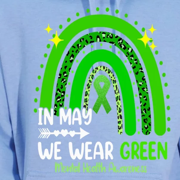 In May We Wear Green Mental Health Awareness Leopard Rainbow Unisex Surf Hoodie