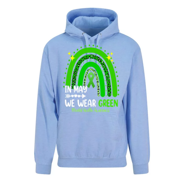 In May We Wear Green Mental Health Awareness Leopard Rainbow Unisex Surf Hoodie