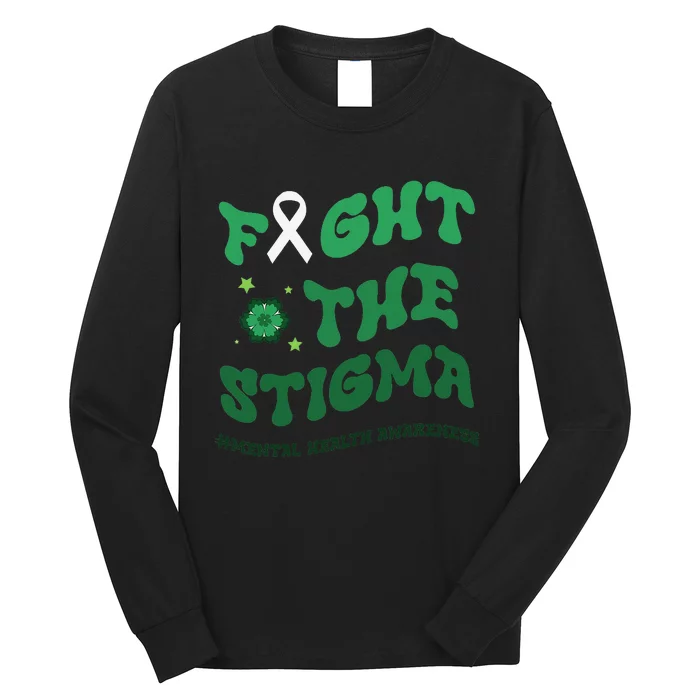 in may we wear green mental health groovy Fight Stigma Long Sleeve Shirt