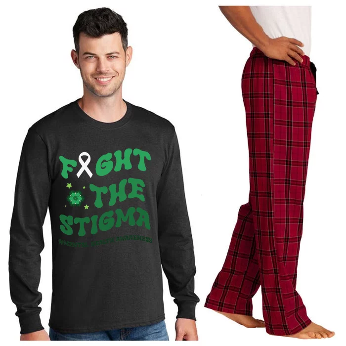 in may we wear green mental health groovy Fight Stigma Long Sleeve Pajama Set