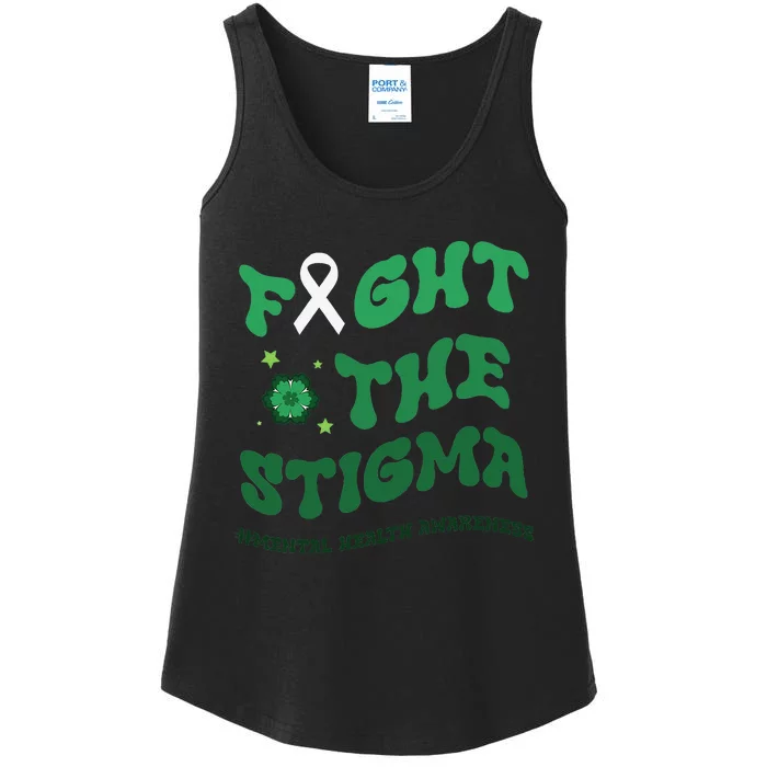 in may we wear green mental health groovy Fight Stigma Ladies Essential Tank