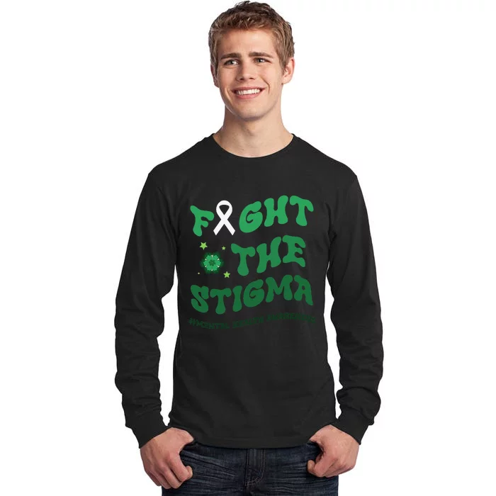 in may we wear green mental health groovy Fight Stigma Tall Long Sleeve T-Shirt