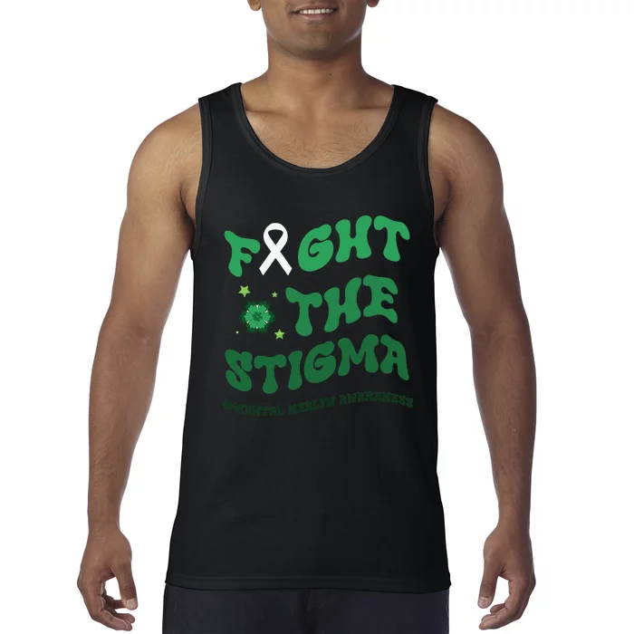 in may we wear green mental health groovy Fight Stigma Tank Top