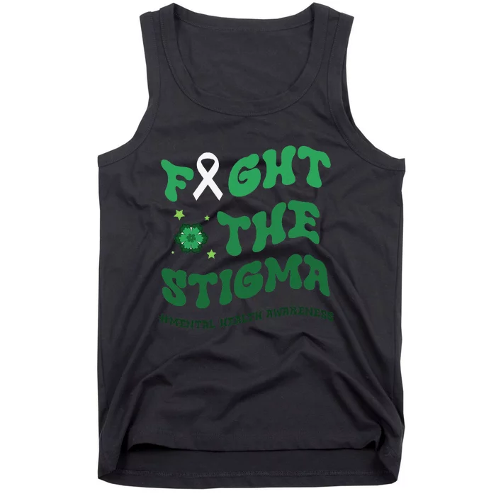 in may we wear green mental health groovy Fight Stigma Tank Top