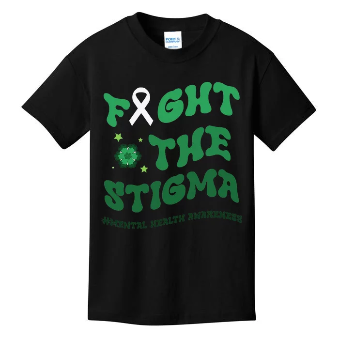 in may we wear green mental health groovy Fight Stigma Kids T-Shirt