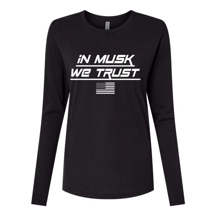 In Musk We Trust USA Flag Elon Funny Womens Cotton Relaxed Long Sleeve T-Shirt