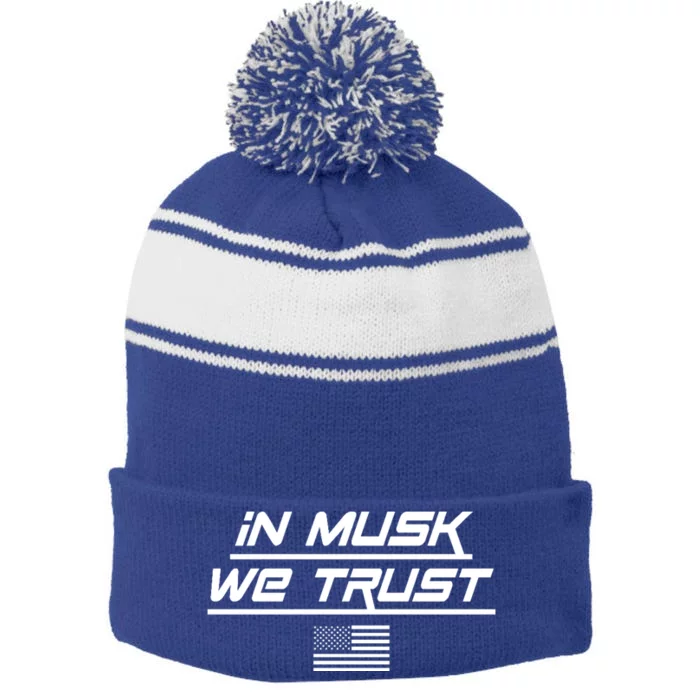 In Musk We Trust USA Flag Elon Funny Stripe Pom Pom Beanie