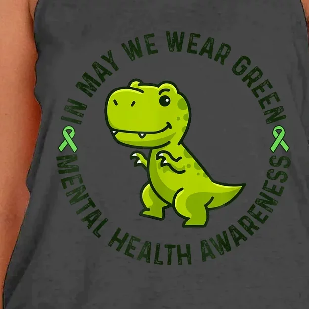 In May We Wear Green For Mental Health Awareness Month Women's Knotted Racerback Tank