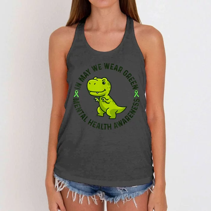 In May We Wear Green For Mental Health Awareness Month Women's Knotted Racerback Tank