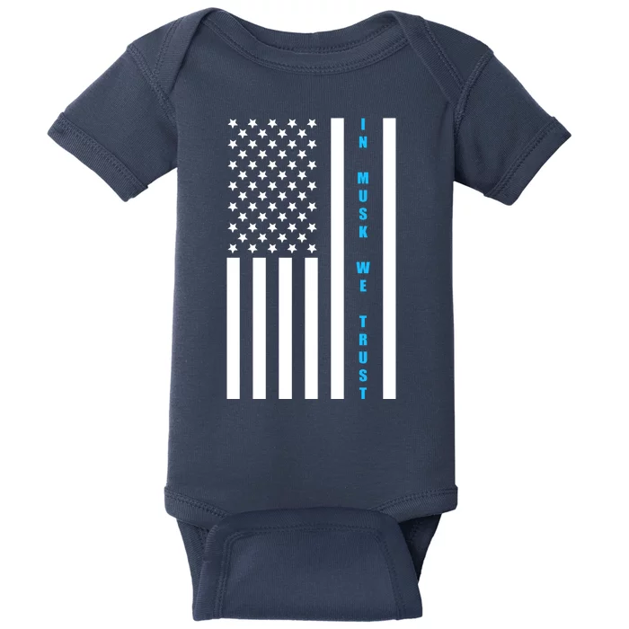 In Musk We Trust USA United States Flag Elon Funny Baby Bodysuit