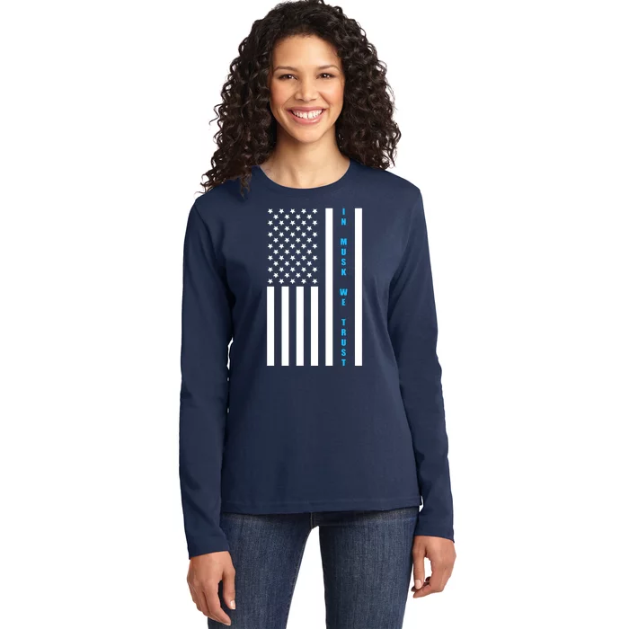 In Musk We Trust USA United States Flag Elon Funny Ladies Long Sleeve Shirt