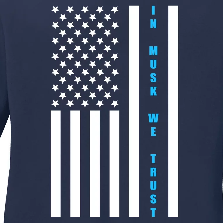 In Musk We Trust USA United States Flag Elon Funny Ladies Long Sleeve Shirt