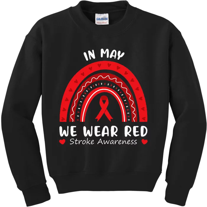 In May We Wear Red Stroke Awareness Survivor Rainbow Kids Sweatshirt