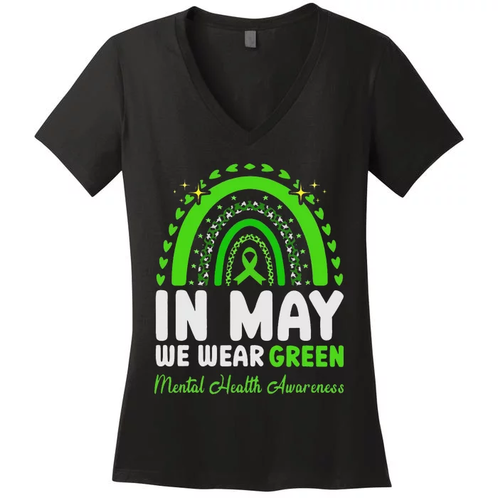 In May We Wear Green Mental Health Awareness Women's V-Neck T-Shirt