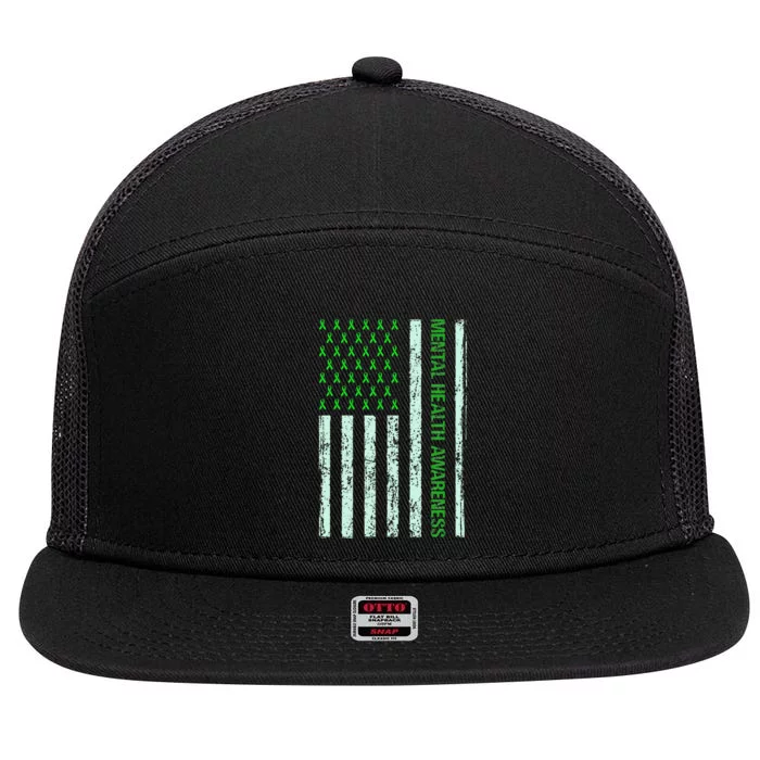 In May We Wear Green Mental Health Awareness Month 7 Panel Mesh Trucker Snapback Hat