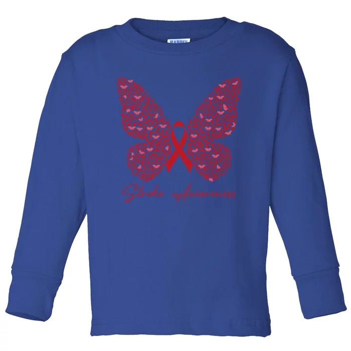 In May We Wear Red For Stroke Awareness Month Support Gift Toddler Long Sleeve Shirt