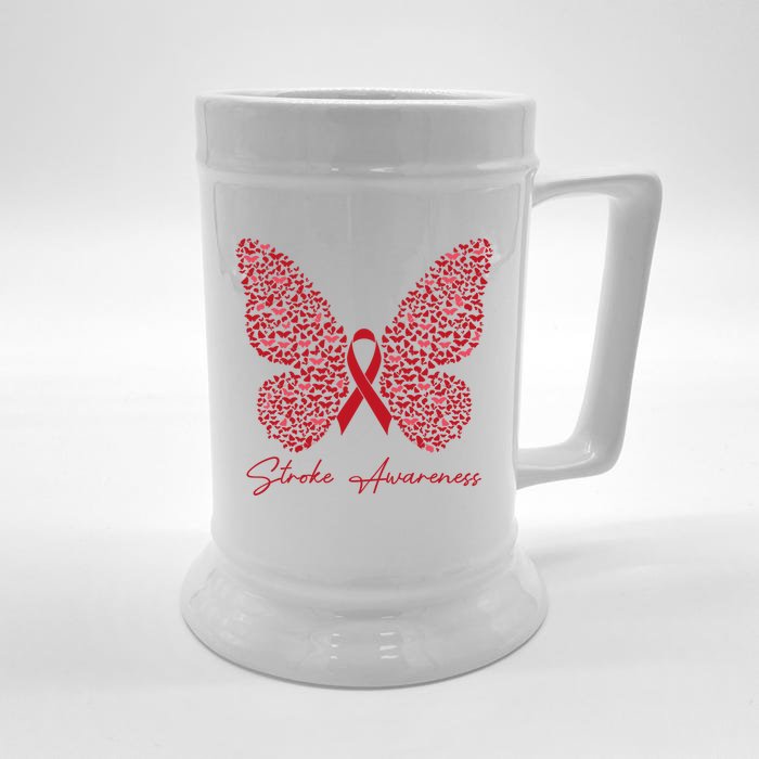 In May We Wear Red For Stroke Awareness Month Support Gift Front & Back Beer Stein