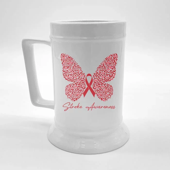 In May We Wear Red For Stroke Awareness Month Support Gift Front & Back Beer Stein