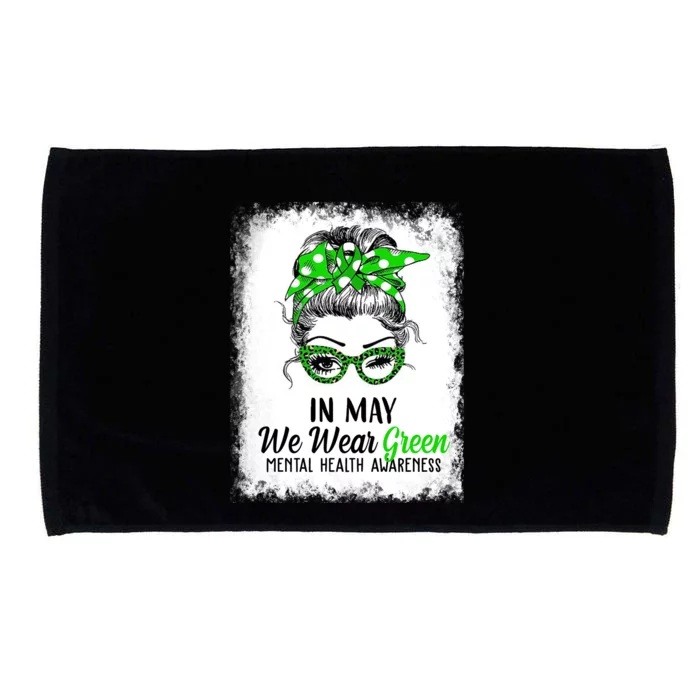 In May We Wear Green Mental Health Awareness Messy Bun Microfiber Hand Towel