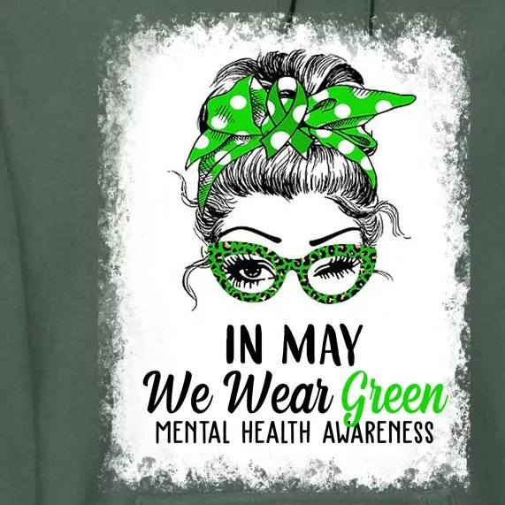 In May We Wear Green Mental Health Awareness Messy Bun Premium Hoodie