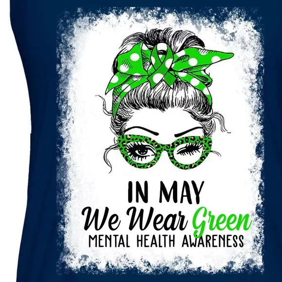 In May We Wear Green Mental Health Awareness Messy Bun Ladies Essential Flowy Tank