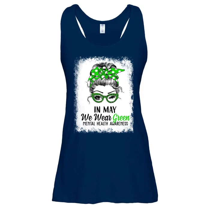 In May We Wear Green Mental Health Awareness Messy Bun Ladies Essential Flowy Tank