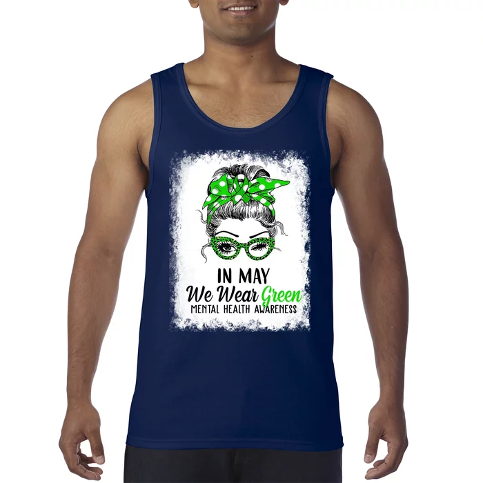 In May We Wear Green Mental Health Awareness Messy Bun Tank Top