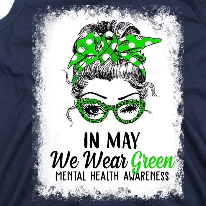 In May We Wear Green Mental Health Awareness Messy Bun Tank Top