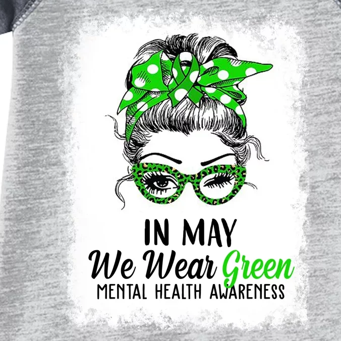 In May We Wear Green Mental Health Awareness Messy Bun Infant Baby Jersey Bodysuit