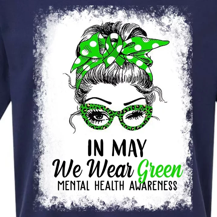 In May We Wear Green Mental Health Awareness Messy Bun Sueded Cloud Jersey T-Shirt