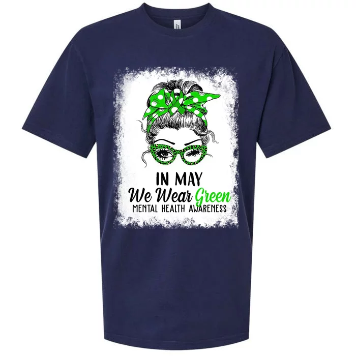 In May We Wear Green Mental Health Awareness Messy Bun Sueded Cloud Jersey T-Shirt