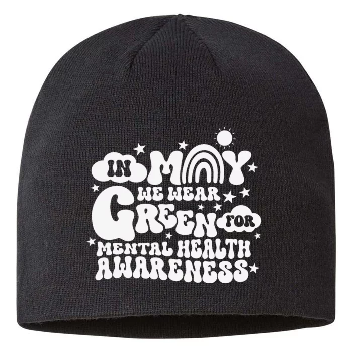 In May We Wear Green Groovy Mental Health Awareness Month 8 1/2in Sustainable Knit Beanie